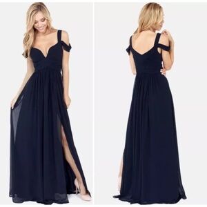 Lulus Bariano Dress Women Small Maxi Gown Navy Blue Ocean of Elegance New